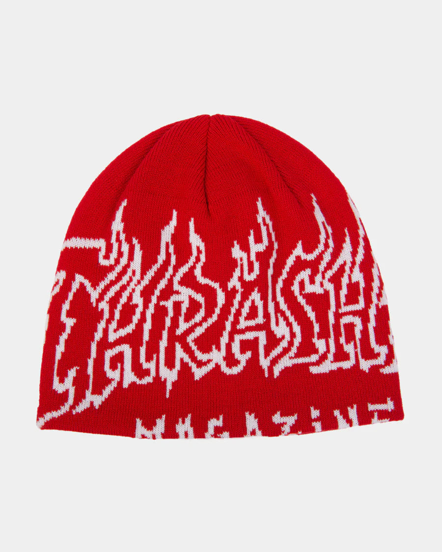 Thrasher Fire Outlined Skully Beanie - Red